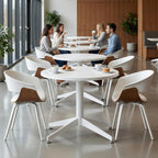 Small Round Pedestal Dining Table for 2-23.6" Modern White Kitchen Table with Sturdy Metal Cross-Leg Base, 1-Inch Thick Waterproof MFC Top, Space-Saving Bistro Table for Apartment, Studio, Breakroom