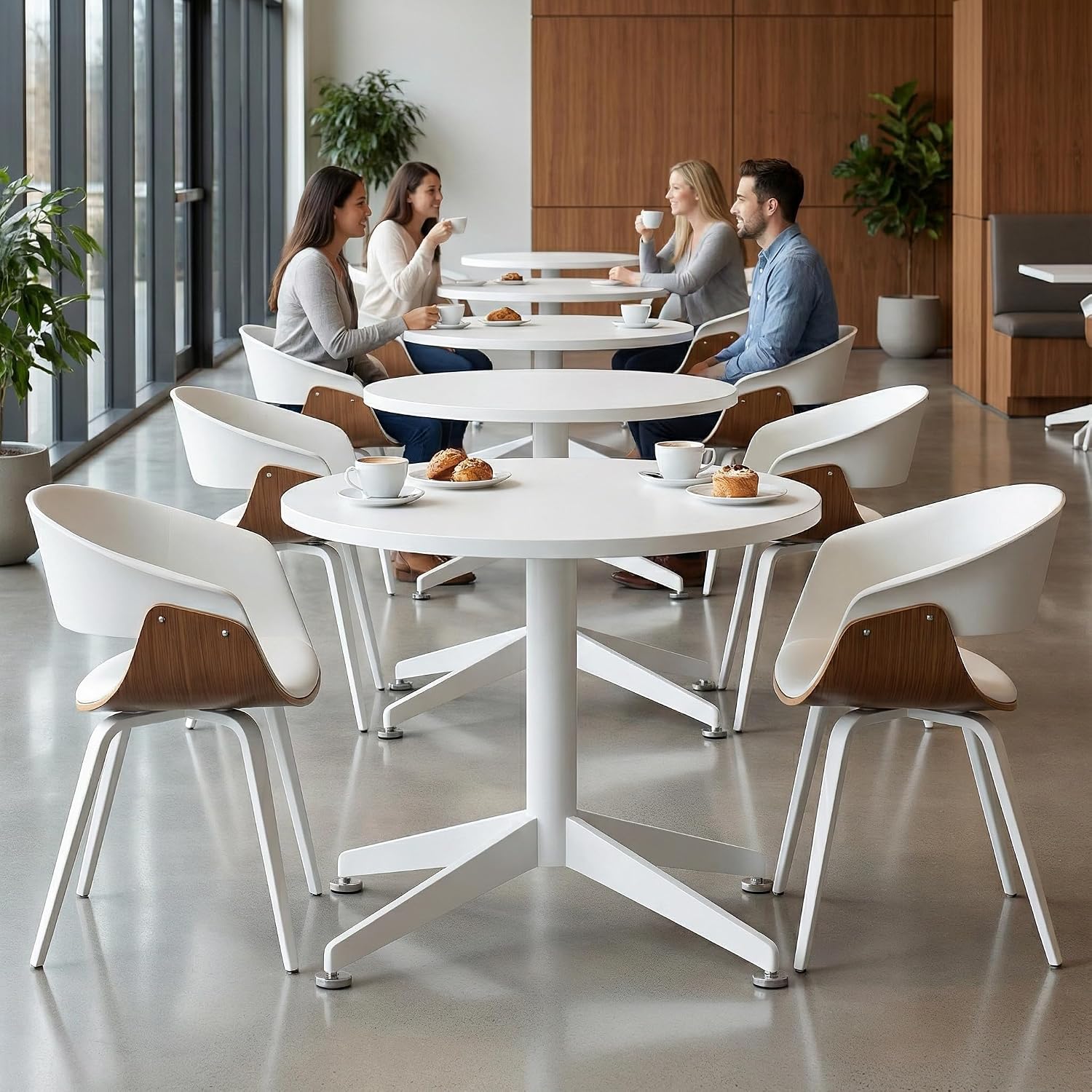 Small Round Pedestal Dining Table for 2-23.6" Modern White Kitchen Table with Sturdy Metal Cross-Leg Base, 1-Inch Thick Waterproof MFC Top, Space-Saving Bistro Table for Apartment, Studio, Breakroom