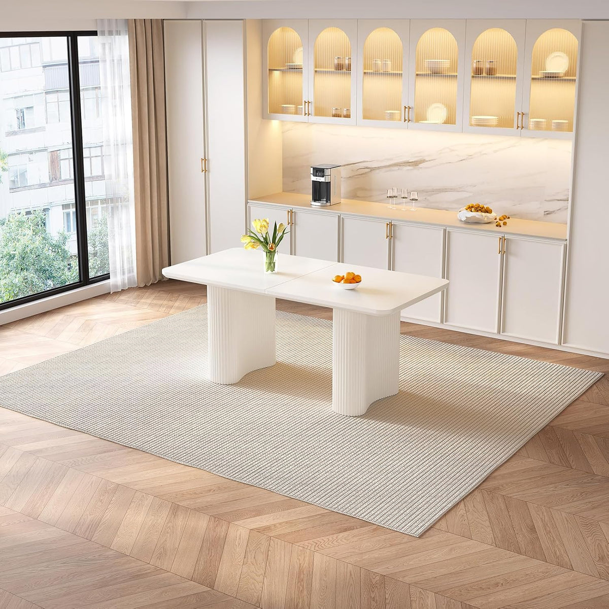 White Dining Table, Modern Rectangular Dining Room Tables for Kitchen, Bar, Living Room, Easy Assembly, Kitchen Table Only