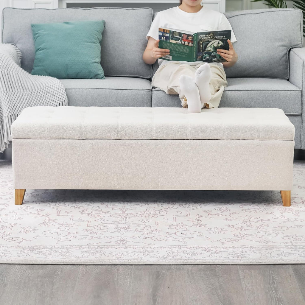 Asense Storage Ottoman Bench with Hinged Lid, Ottoman with Storage Footstool for Living Room & Entryway, End of Bed Bench for Bedroom