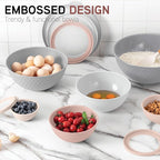 COOK WITH COLOR Mixing Bowls with Lids - 12 Piece Plastic Nesting Bowls Set includes 6 Prep Bowls and 6 Lids, Non Slip Bottom and Embossed Design - Microwave Safe (Pink)