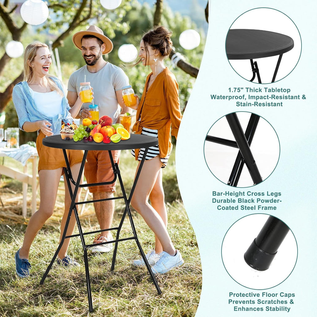 Nice C Plastic High Top Cocktail Table, 31.5" Foldable Bar Table (2P Black) | Portable Round Table, Counter Height Table, Bistro Table, Waterproof, Indoor, Outdoor, Parties, Weddings, Camping, Backyard