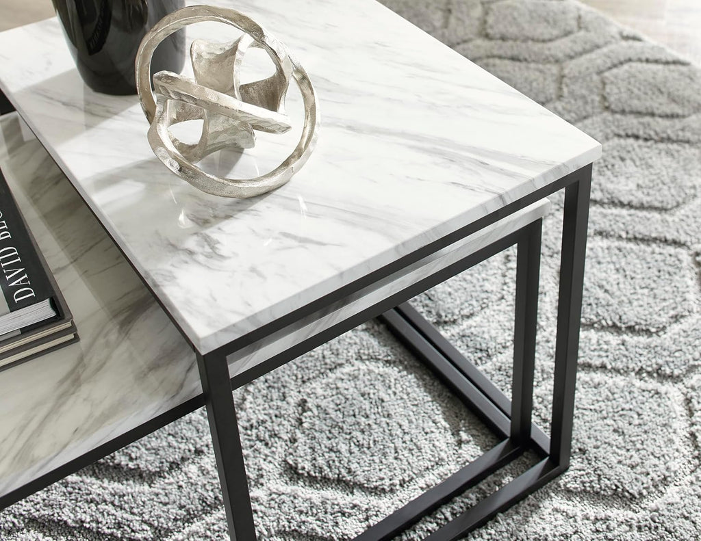 GTU Furniture Contemporary Engineered Wood Rectangular 3-Piece Coffee Table Set, Cocktail Table with 2 Matching End Tables, Gray/Black Finish for Living Room