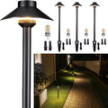 Solid Cast Brass Pathway Lights, Low Voltage Landscape Path Light Wired, LED Walkway Light Waterproof, Hat Shaped 12V Wired Black for Entrance Garden with 5000K Daylight G4 Bulb (4 Pack)