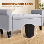 HOMCOM 47" Storage Ottoman Bench, Tufted Long Ottoman with Storage Chest, Rolled Arms, Safety Hinge, Wooden Legs, Upholstered End of Bed Bench, 528 lbs for Bedroom, Entryway, Living Room, Light Gray