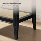 SICOTAS Rattan Nightstands Set of 2 - Boho Shelf Bedside Tables Narrow End Table Living Room Set of 2 Side Table with Storage Shelves for Small Space - Black Oak