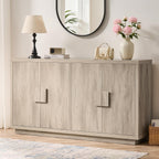 ONBRILL Buffet Cabinet with Storage, 63" Sideboard Cabinet with 4 Doors & Shelves, Wooden Kitchen Coffee Bar Credenza Storage for Living Room, Hallway (63" Wide), Light Grey