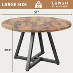 Jocoevol 51“ Round Kitchen Dining Room Table for 6-8, Circle Dining Dinner Table with Pedestal Metal Frame, Space Saving Wood Industrial Furniture for Small Space (Rustic Brown)