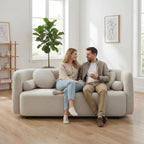 69" Compact Curved Sofa for Small Spaces & Apartments, Japandi Style Boucle Couch, Minimalist 2-Seater Sofa with Solid Wood Frame, Modern Living Room Couch with Pillows