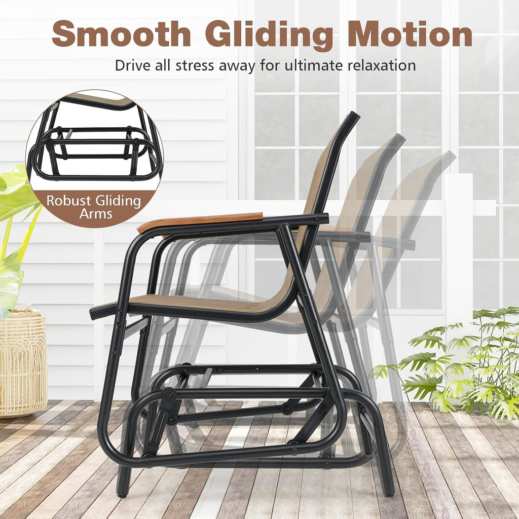 Tangkula 3 Piece Patio Bistro Glider Set, 2 Rocking Chairs w/Tempered Glass Side Table, Patio Furniture Set w/Smooth Rocking Motion, Outdoor Glider Chair Set for Porch, Yard, Balcony
