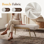 CIMOTA Mid-Century Modern Upholstered Bench, Channel Tufted Boucle Ottoman Bench with Solid Wood Trim and Bronze Metal Legs, 35.5" Accent Bench for Bedroom, Entryway, Living Room, End of Bed, Beige