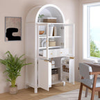 roomfitters 71" Tall Arched Pantry Cabinet with Fluted Glass Doors & Hidden Drawer, 4-Door Display Cupboard, White