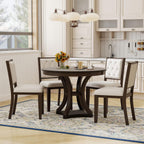 Bellemave Extendable Dining Table Set for 4, 5-Piece Retro Round Table Set with 4 Upholstered Chairs, Round Table with a 16" W Leaf, Oval Kitchen Table Set with Extendable Table (Espresso)