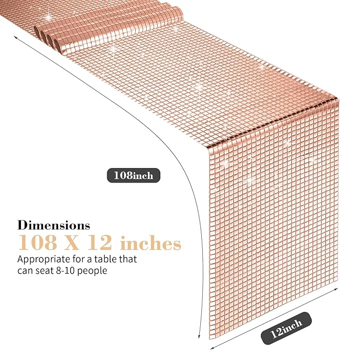 4 Packs Rose Gold Disco Table Runner, 12 x 108 Inches Glitter Silver Party Table Runners Mirror Foil Table Decor for 70s 80s Disco Bachelorette Dance Birthday Party