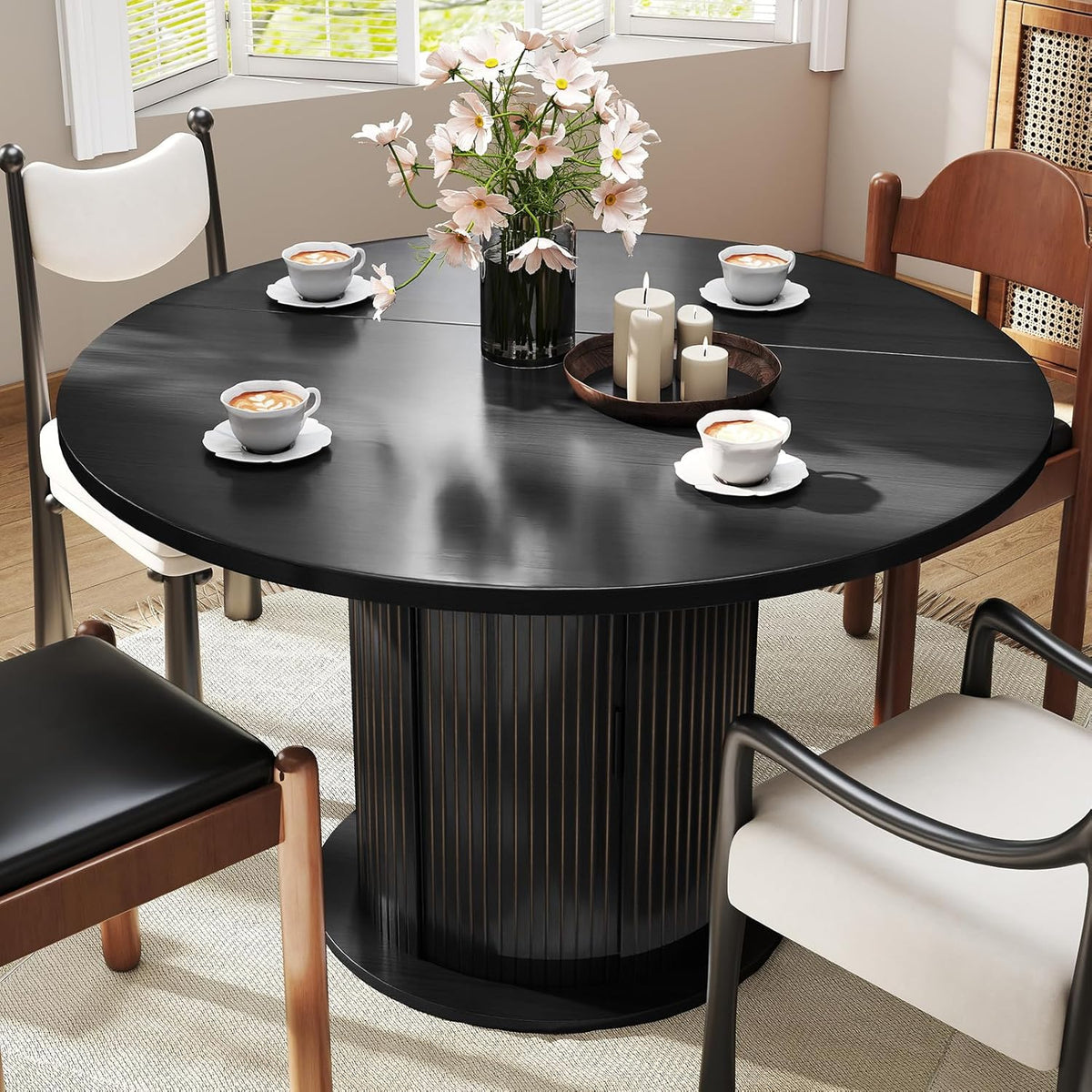 SoarFlash Kitchen Table and Chairs for 4, 47" Dining Table Set for 4 with Velvet Upholstered Chairs, 5 Piece Round Kitchen Table Set, Dining Room Table Set for Small Space, Apartment