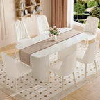 TesNus White Dining Table Set for 6, 67" Modern Marble Dining Table Set for Family Dining Room, Cream White Oval Table Set with Beveled 3.5" Top & Roman Column Pedestal Base, Easy 4-Screw Assembly