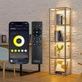 FENLO Fantasy Plus 66" Luxury Glass Display Shelf, Rustic Wood | Dimmable LED Floor Lamps, Curio Cabinet with Bookshelf, Sturdy Shelves, For Bedroom