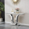 SSLine Modern White Faux Marble Console Table Luxury Entryway Table with Silver Pedestal Base 46.8" Mid-Century Elegant Sofa Table w/Mirrored Stainless Steel Frame for Living Room Hallway