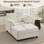 WUTUTUEE 57.5" Oversized Chaise Lounge with Ottoman Indoor, White Reading Chair with Ottoman & Sofa Bed, Chenille Upholstered Comfy Sleeper Chair for Living Room, Bedroom, Office