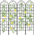 LZRS 4 Pack 87x20in Rustic Iron Arch Decoration Garden Trellis with Black Metal Coating – Perfect for Supporting Climbing Plants Outdoor, Roses, Vines, Flowers, and Vegetables.