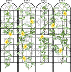 LZRS 4 Pack 87x20in Rustic Iron Arch Decoration Garden Trellis with Black Metal Coating – Perfect for Supporting Climbing Plants Outdoor, Roses, Vines, Flowers, and Vegetables.