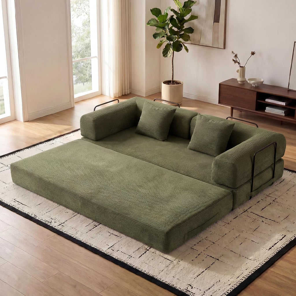 78" Convertible Floor Sofa Bed, Couches for Living Room, Green