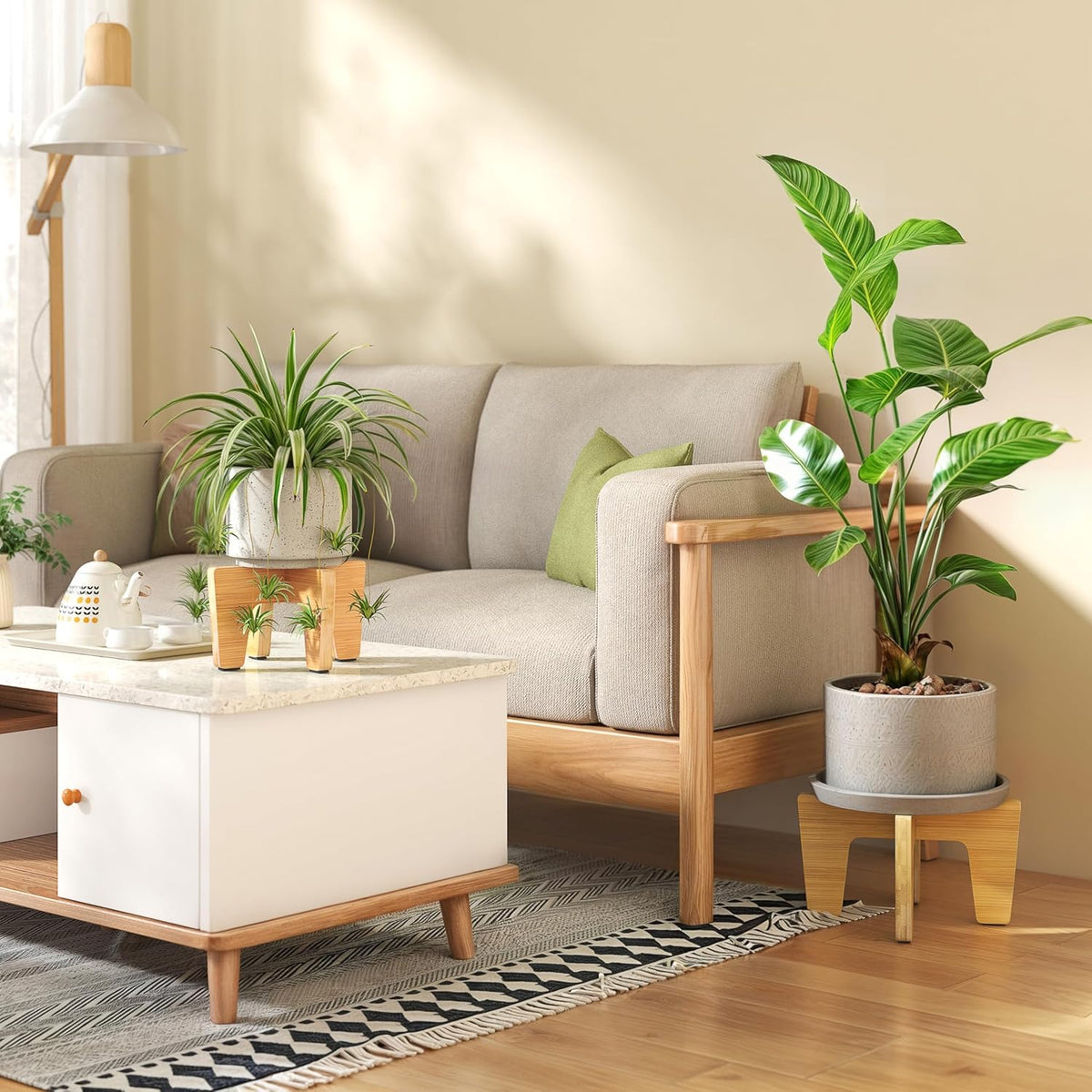 Plant Stands Indoor Outdoor, Plant Risers for Inside Pots Sturdy Short Plants Holder, Flower Pot Stand for Indoor Plants, Small Single Floor Plant Bamboo Display Stand (Natural 12")