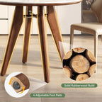 31.5" Round Dining Table, Modern Sintered Stone Kitchen Table with Solid Wood Legs for Dining Room, Living Room, Small Space, Glossy White & Brown