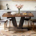 Oigavfd 47 Inch Dining Table, Rectangular Kitchen Table for 4 with Heavy Duty Pedestal Base, Modern Farmhouse Wood Dining Table for Dining Room, Kitchen, and Small Space (Black and Brown)