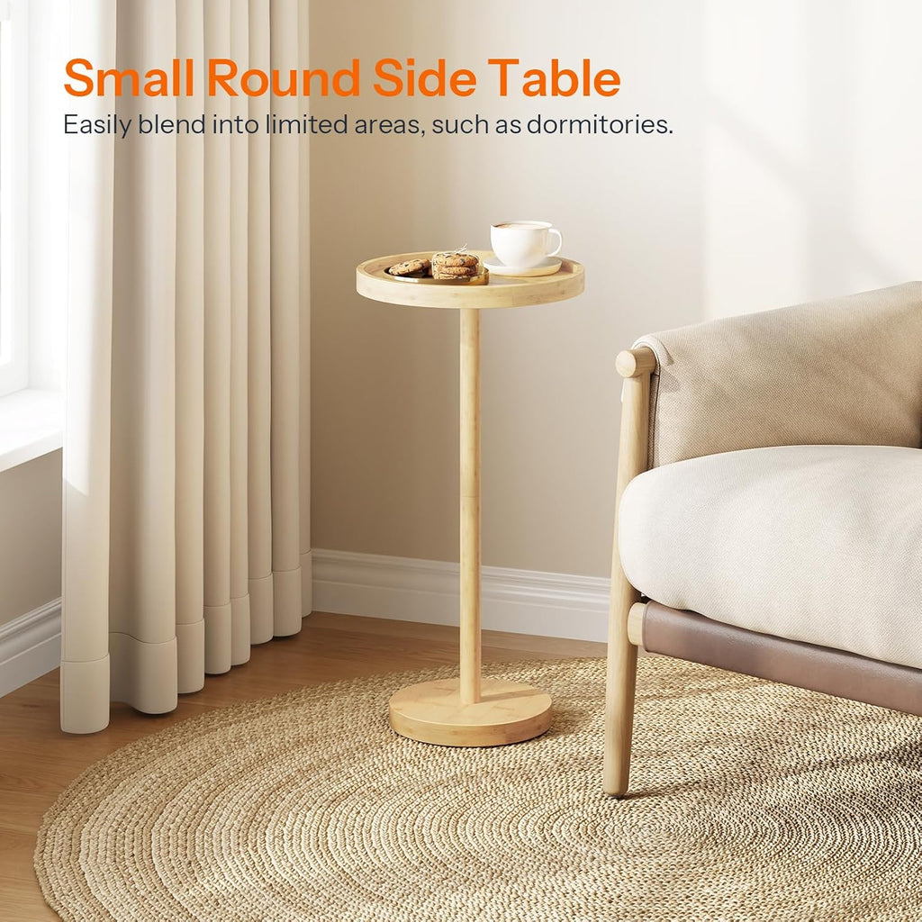 HOOBRO Small Round Side Table, Bamboo Drink Table, Coffee Martini Table with Pedestal Accent for Small Spaces in Living Room, Bedroom, Sofa Couch, Natural YL235BZ01