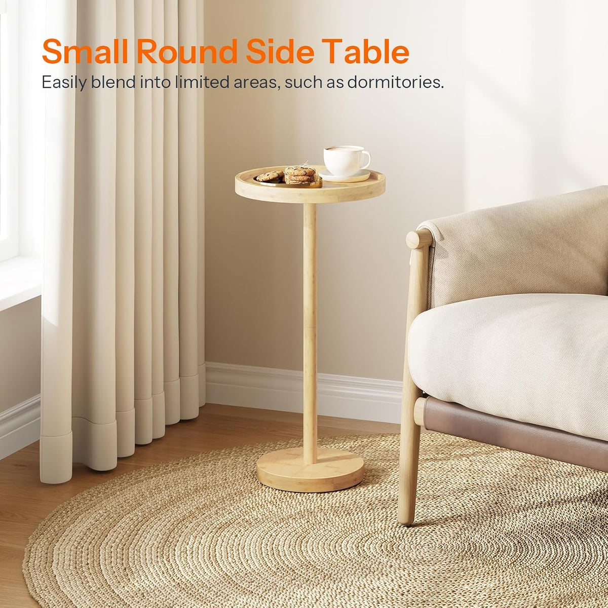 HOOBRO Small Round Side Table, Bamboo Drink Table, Coffee Martini Table with Pedestal Accent for Small Spaces in Living Room, Bedroom, Sofa Couch, Natural YL235BZ01