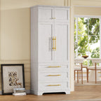Virubi 78.2" Tall Farmhouse Kitchen Pantry Cabinet with 8 Door Shelves, Storage Cabinet with 3 Adjustable Shelves, 3 Large Drawers, Versatile Cupboard for Kitchen, Dining & Bathroom (Retro White2)