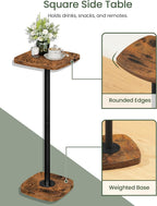 CHOEZON Small Drink Table, Square Side Table for Small Spaces, Martini Table with Pedestal, for Living Room, Bedroom, Rustic Brown and Black TBZ24BF