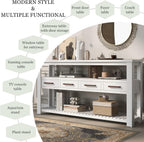 LUMISOL Console Table with 4 Drawers and 3-Tier Open Shelves, Wood Sofa Table Behind Couch with Metal Handles, Entryway Table for Living Room Foyer and Kitchen, White
