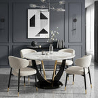 48 Inch Round Dining Table for 4-6, Modern Circle Dining Table with Black & Gold Metal Pedestal Base, Faux Marble Round Kitchen Table, 300 LBS Capacity