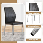Black Dining Chairs Set of 6, Modern PU Leather Kitchen Chairs with Soft Cushion and Silver Chrome Metal Legs, Waterproof and Easy to Clean, Armless Dining Chairs for Dining Room,Kitchen