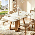 Tribesigns Dining Table for 4, 47.3 Inch Rectangular Farmhouse Kitchen Table with Gloss White Tabletop & Natural Wood Legs, Perfect for Kitchen, Dining Room, Living Room, or Apartment