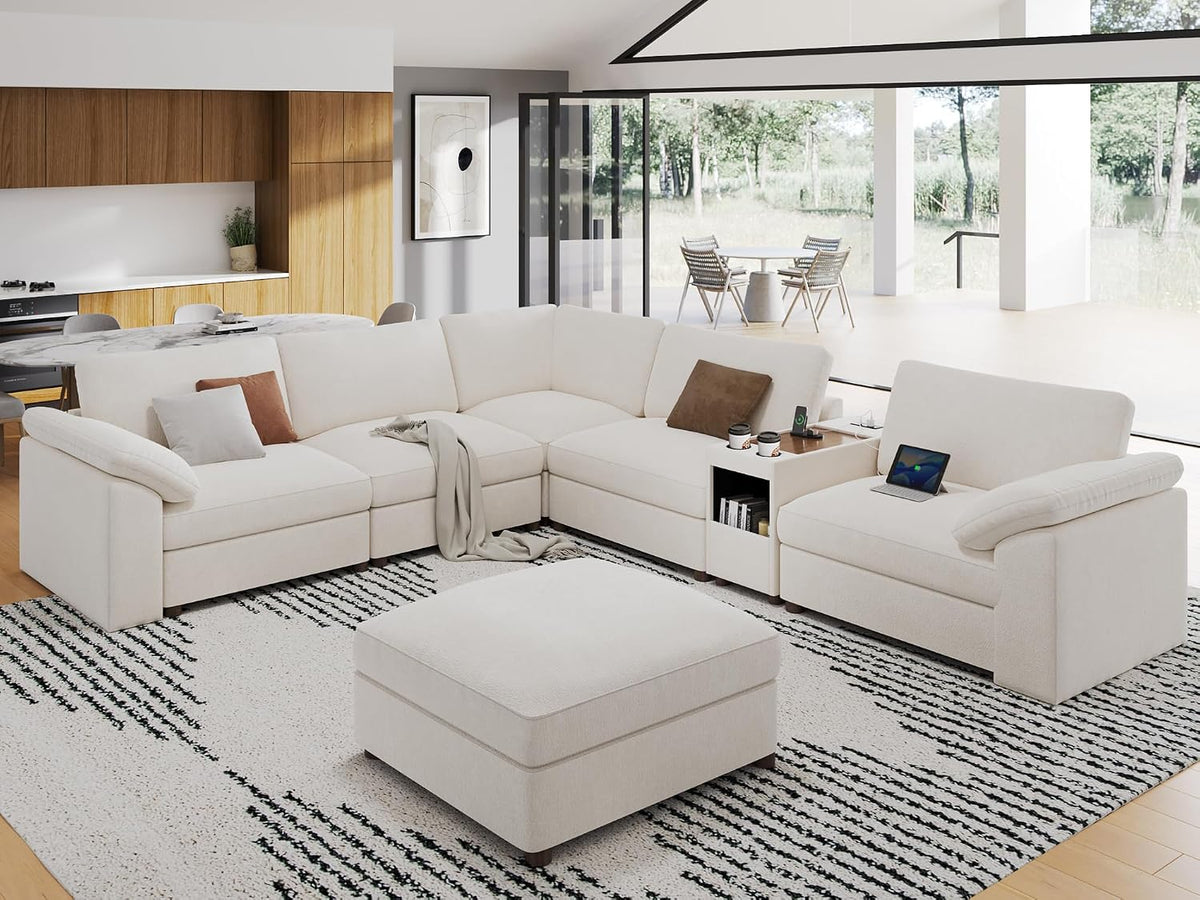 EASE MOOSE L Shape Sectional Modular Sofa,Oversized Modular Cloud Sofa | Modern Comfy white Modular Couch deep set sofa