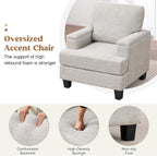 Accent Chairs Set of 2 with Armrest Storage, Modern Reading Living Room Chair, Upholstered Comfy Large Armchairs, Fabric Single Sofa Chair for Bedroom (Beige)