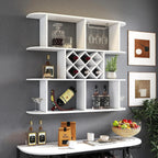 Large Wall Mounted 3 Tier Rustic Bottle Wine Rack - Multifunctional Wooden Wine Rack with Glass Holder for Home Bar & Dining Room Décor,White