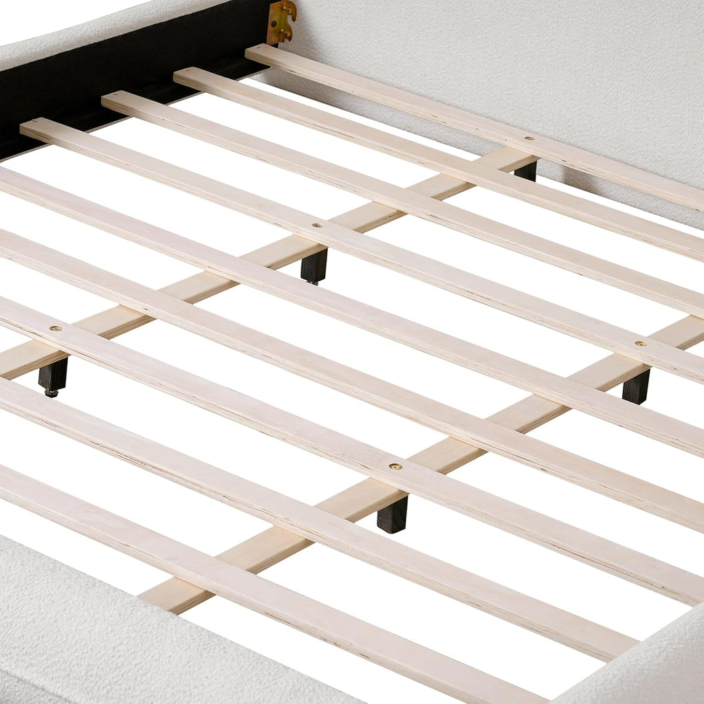 DNYN Boucle Platform Bed Frame with Thick Headboard and Steel Legs