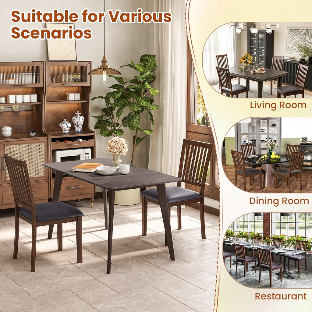 Giantex Wooden Dining Chairs Set of 4, Upholstered Kitchen Chairs w/Slat Back, Wear-Resistant PVC Leather, Rubber Wood Legs, Farmhouse Dining Side Chairs for Dining Room, Living Room, Espresso