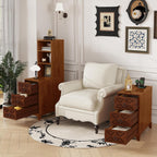 End Table with 3 Drawers and 2 Open Shelves, Walnut Finish Corner Table for Bedroom