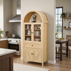 GDFStudio 71'' Arched Kitchen Pantry Cabinet, Wooden Pantry Cabinets for Kitchen Storage, Kitchen Storage Furniture with Adjustable Shelves, Multi-Functional Bookcase for Living Room, Oak