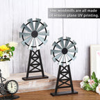 Set of 2 Wooden Farmhouse Windmill Table Top Decor Wood Small Distressed Black Grey Rustic Windmill Themed Table Decor for Kitchen Garden Home