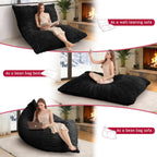 3 in 1 Bean Bag Chair with Memory Foam Filling, Beanbag for Adult 6 Colors, Machine Washable Flannel Cover, Soft Cozy for Bedroom, Living Room, Covered Outdoor Spaces Black