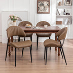 PU Leather Dining Chairs Set of 4, Mid Century Modern Dining Chairs with Stitching, Upholstered Kitchen & Dining Room Chairs with Curved Back and Black Metal Legs (Brown)