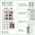 roomfitters 72" Kitchen Pantry Organizers and Storage Kitchen Cabinet, Storage Hutch with Glass Doors, 5 Drawers, White