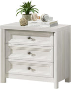 White Nightstand with 3 Drawers, Wood Night Stand with Metal Knobs, Farmhouse Bed Side Table for Bedroom, Modern End Table for Living Room Home Office Storage 1PC