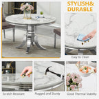 45 inch White Marble Round Dining Table for 4 to 6, Modern Round Dining Table with Faux Marble Top & Silver Stainless Steel Y Base, Luxury Marble Kitchen Dining Room Table for Dinette Party Gathering